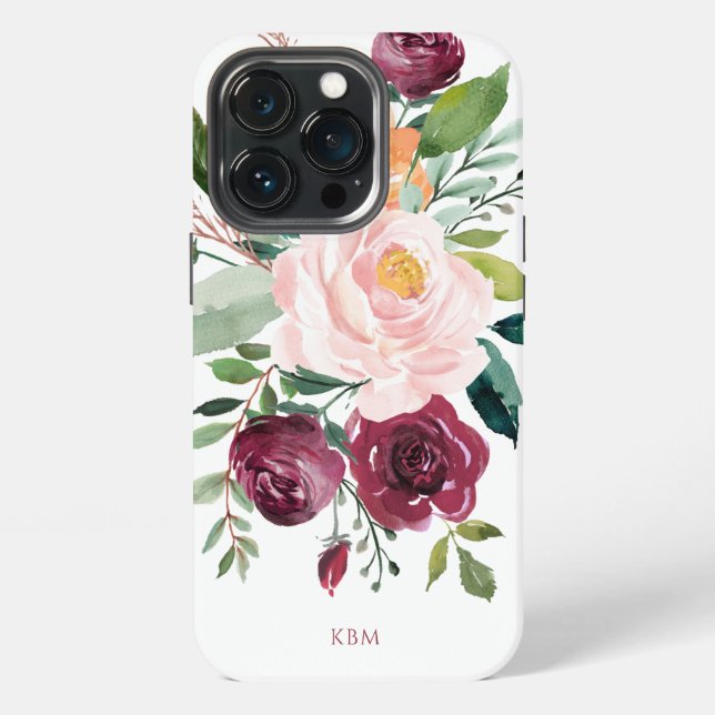 Rustic Watercolor Botanical with Monogram iPhone Case (Back)