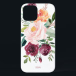 Rustic Watercolor Botanical with Your Monogram iPhone 12 Pro Case<br><div class="desc">Beautifully feminine with rustic charm, this trendy botanical design features a bouquet of watercolor roses, mixed flowers and greenery in a trendy colour scheme of burgundy, pink and russet orange with trailing greenery. A text template is included to personalise this design with your desired monogram initials, name or other desired...</div>
