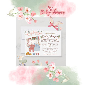 Rustic Watercolor boy girl baby shower Invitation