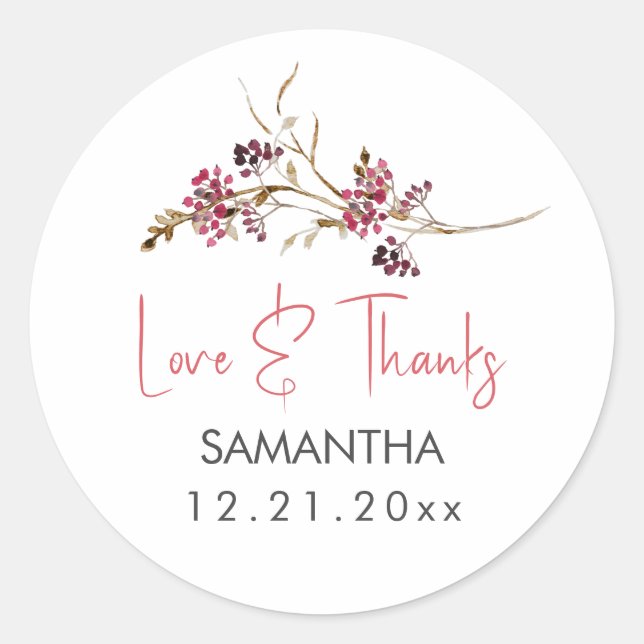 Rustic Watercolor Bridal Shower Thank You Classic Round Sticker (Front)