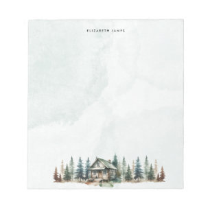 Rustic Watercolor Cabin Green Forest Personalised Notepad
