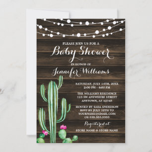 Rustic Watercolor Cactus Barn Wood Baby Shower Invitation