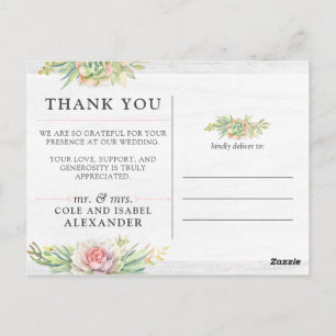 Rustic Watercolor Cactus Wedding Thank You Photo Postcard