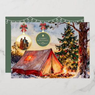 Rustic Watercolor Camping Christmas Ornament Photo