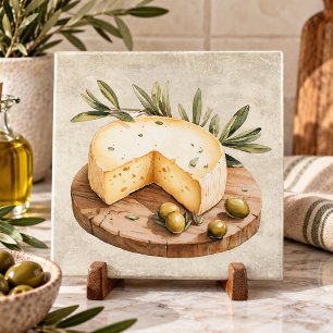 Rustic Watercolor Cheese Board Olives Italian Tile