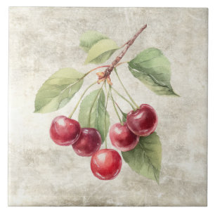 Rustic Watercolor Cherries  Tile