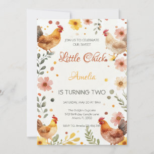 Rustic Watercolor Chicken Farm Girl Birthday Invitation