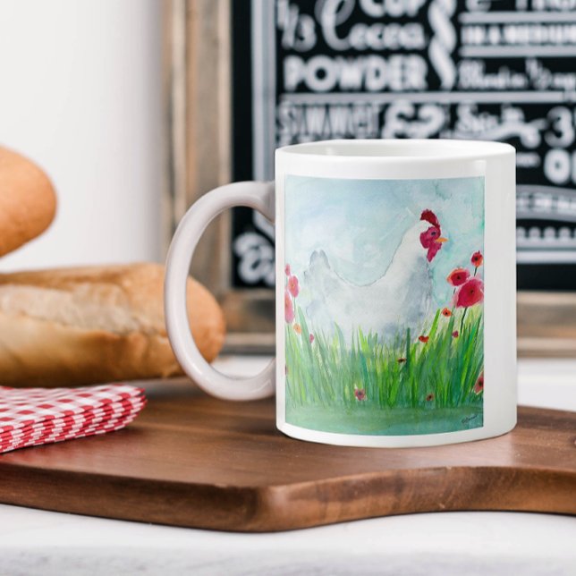 Rustic Watercolor Chicken Large Coffee Mug (Creator Uploaded)