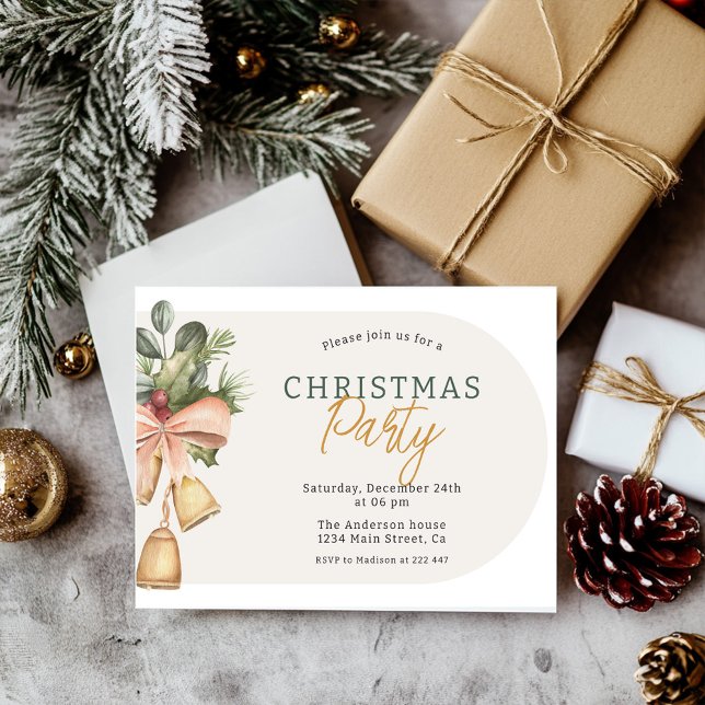 Rustic Watercolor Christmas Bells and Greenery   Invitation (Creator Uploaded)