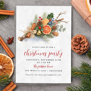 Rustic Watercolor Christmas Botanical Arrangement  Invitation