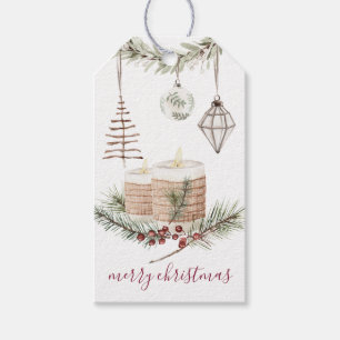 Rustic Watercolor Christmas Candles Gift Tags