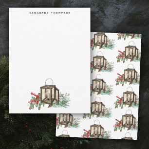 Rustic Watercolor Christmas Lantern Pine Berries Card