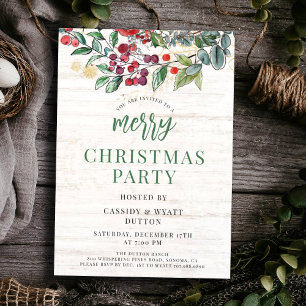 Rustic Watercolor Christmas Party Invitation