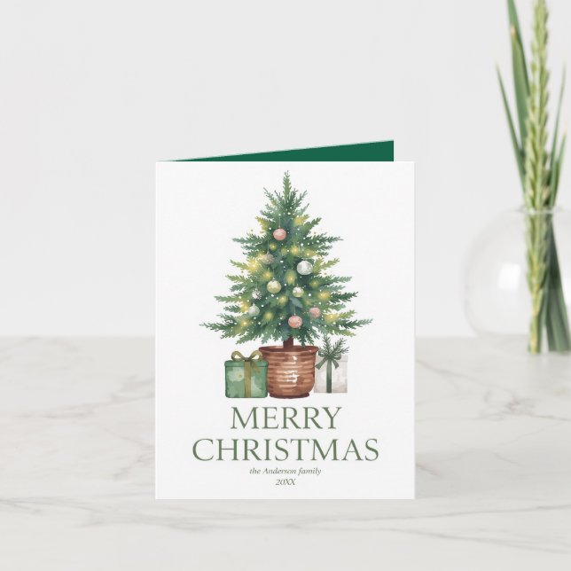 Rustic Watercolor Christmas Tree Non-Photo Card (Front)