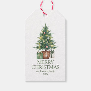 Rustic Watercolor Christmas Tree Non-Photo Gift Tags