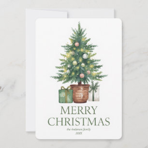 Rustic Watercolor Christmas Tree Non-Photo Invitation