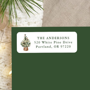 Rustic Watercolor Christmas Tree Return Address