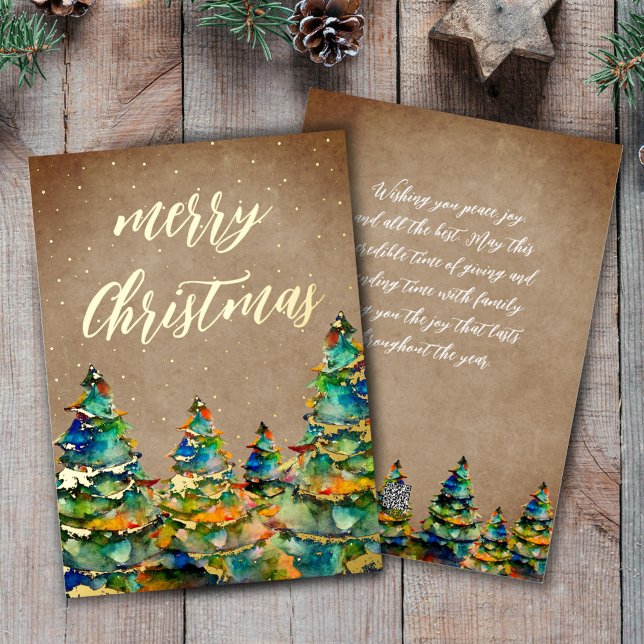 Rustic Watercolor Christmas Tree Snowflakes Gold (Creator Uploaded)