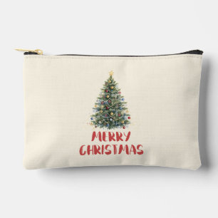 Rustic Watercolor Christmas Tree Xmas Holidays Accessory Pouch