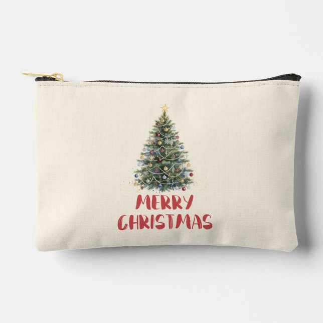 Rustic Watercolor Christmas Tree Xmas Holidays Accessory Pouch (Front)
