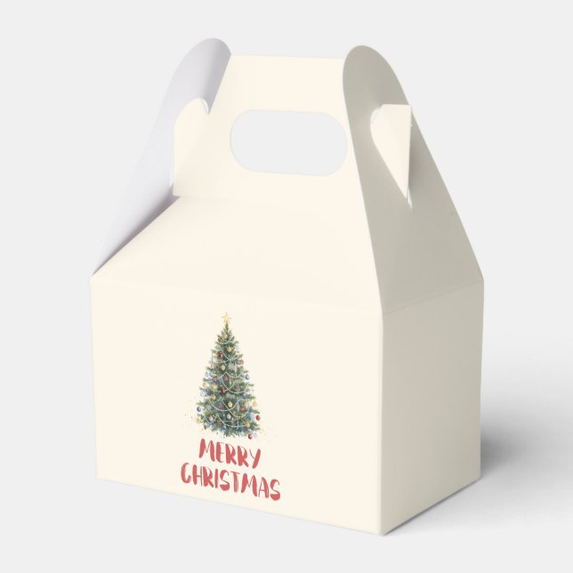 Rustic Watercolor Christmas Tree Xmas Holidays Favour Box (Front Side)