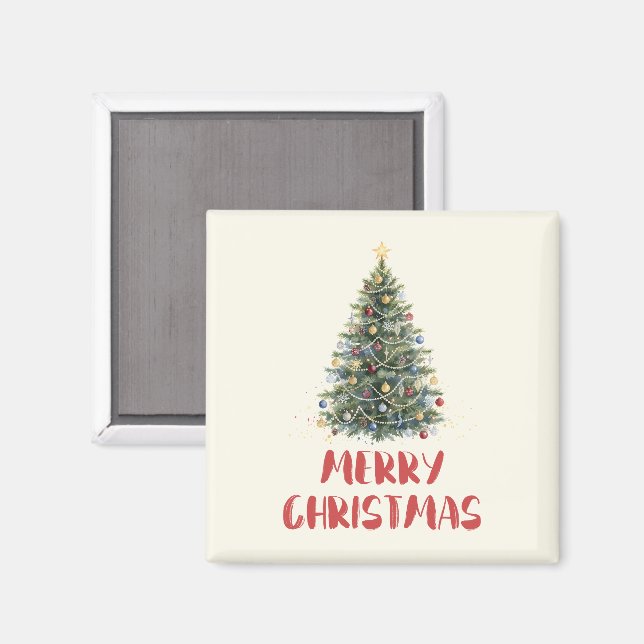 Rustic Watercolor Christmas Tree Xmas Holidays Magnet (Front/Back)
