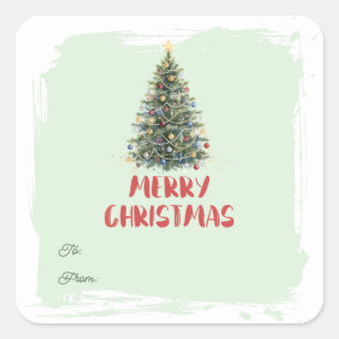 Rustic Watercolor Christmas Tree Xmas Holidays Square Sticker