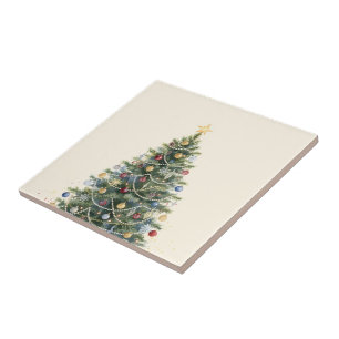 Rustic Watercolor Christmas Tree Xmas Holidays Tile