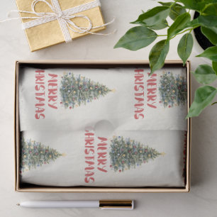 Rustic Watercolor Christmas Tree Xmas Holidays Tissue Paper