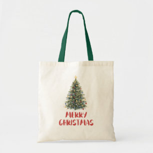 Rustic Watercolor Christmas Tree Xmas Holidays Tote Bag