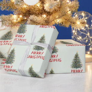 Rustic Watercolor Christmas Tree Xmas Holidays Wrapping Paper