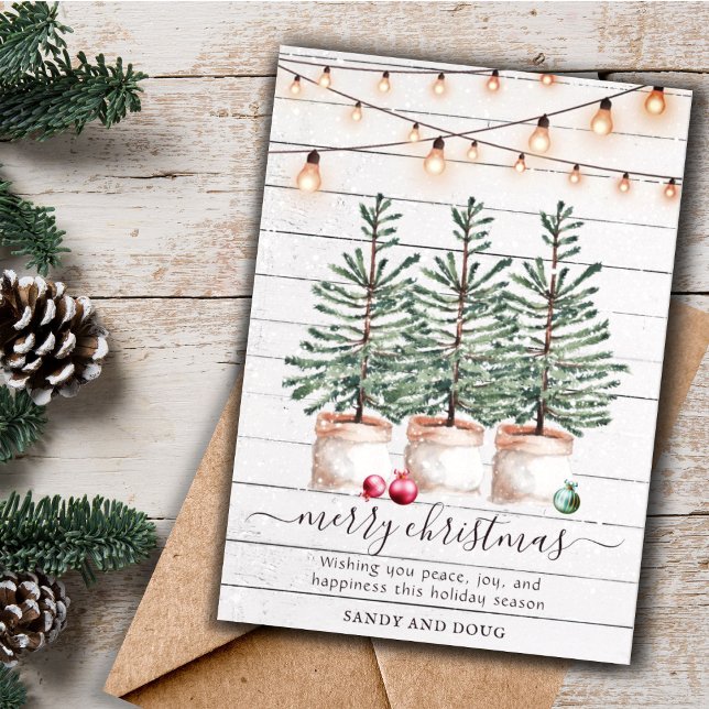 Rustic Watercolor Christmas Trees Holiday Card (Creator Uploaded)