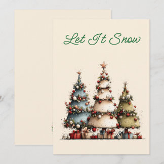 Rustic Watercolor Christmas Trees Let It Snow Holiday Card