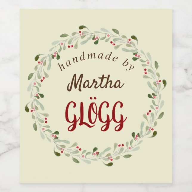 Rustic watercolor christmas wreath wine label (Single Label)