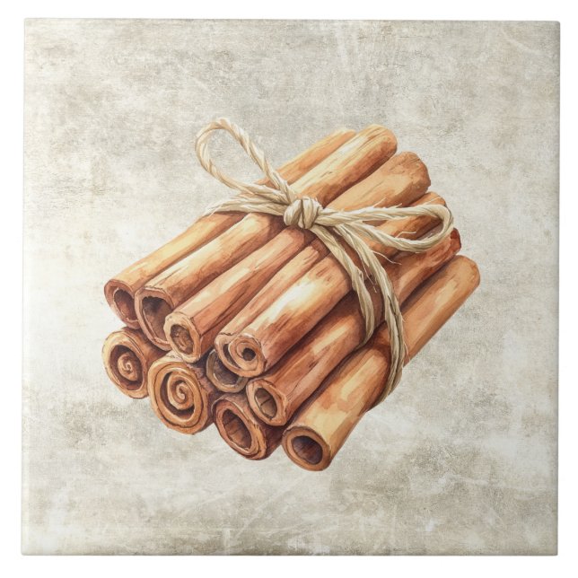 Rustic Watercolor Cinnamon Sticks Twine  Tile (Front)