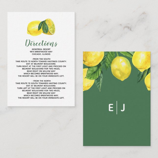Rustic Watercolor Citrus Lemon Wedding  Enclosure Card (Front/Back)