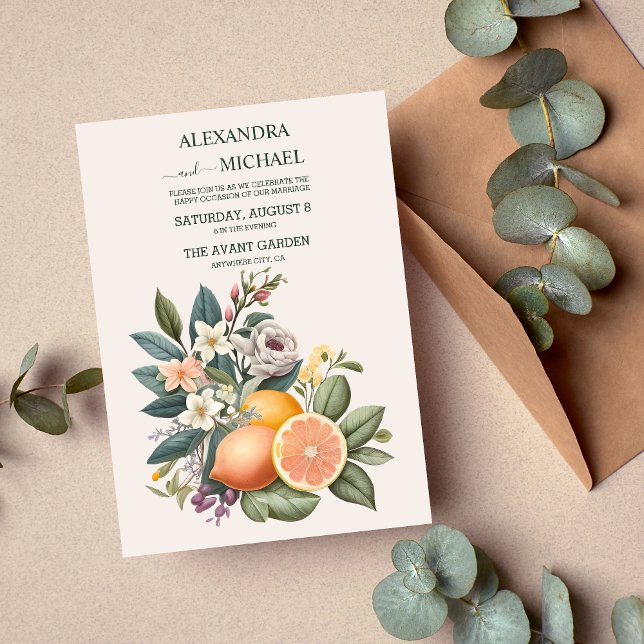 Rustic Watercolor Citrus Wedding Invitation (Creator Uploaded)