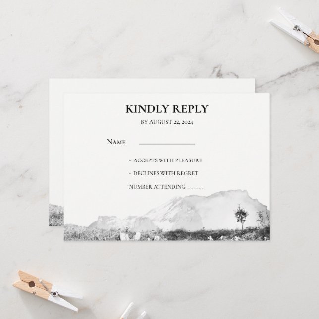 Rustic watercolor country mountain RSVP Invitation (Front/Back In Situ)