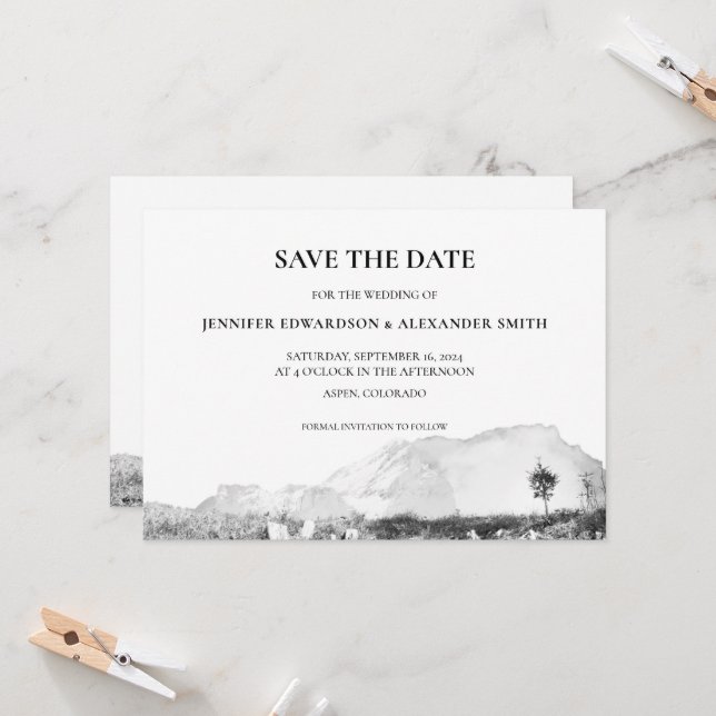 Rustic watercolor country mountain Save the Date Invitation (Front/Back In Situ)