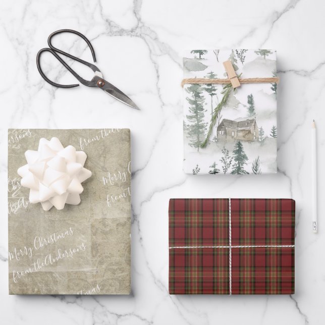 Rustic Watercolor Country Plaid with Name Wrapping Paper Sheet (Front)