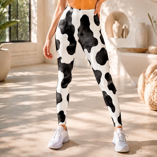 Rustic Watercolor Cow Spot Print Leggings (Creator Uploaded)