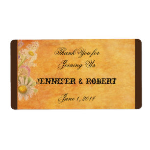 Rustic Watercolor Daisies Water Bottle Label