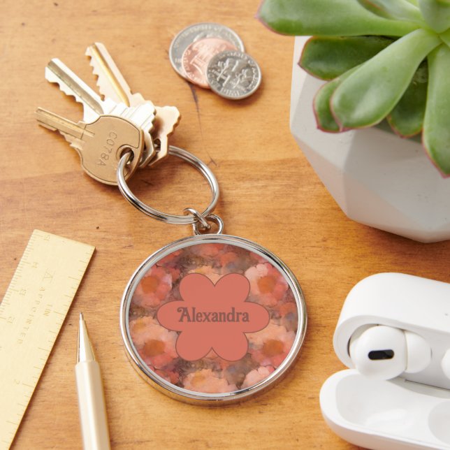 Rustic Watercolor Daisy Floral Pattern Key Ring (Desk)