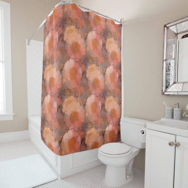 Rustic Watercolor Daisy Floral Pattern Shower Curtain (In Situ)