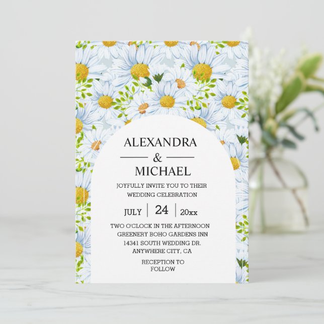 Rustic Watercolor Daisy Wedding Invitation (Standing Front)