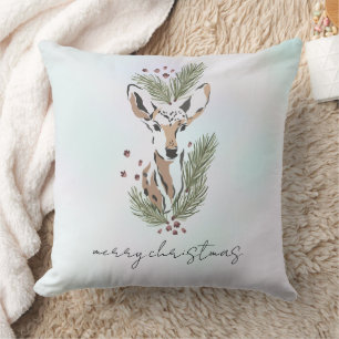 Rustic Watercolor Deer Holiday Accent Cushion
