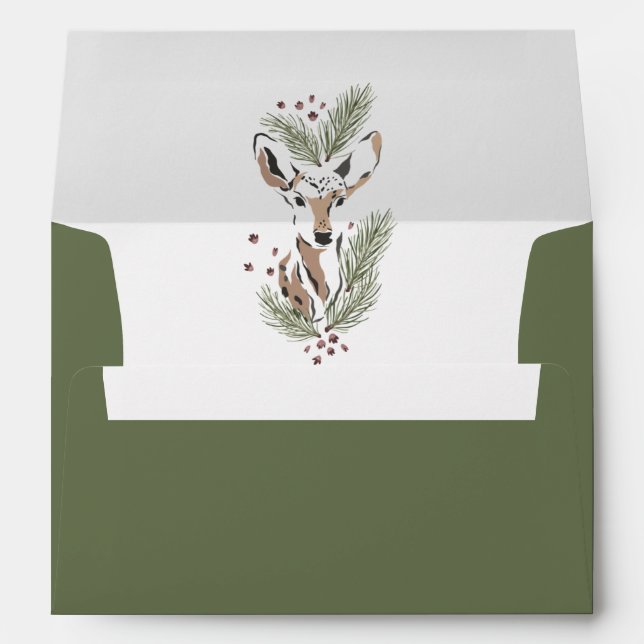 Rustic Watercolor Deer Holiday Envelope (Back (Bottom))
