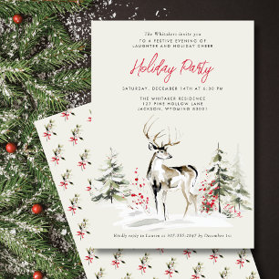 Rustic Watercolor Deer Holiday Party Modern Card