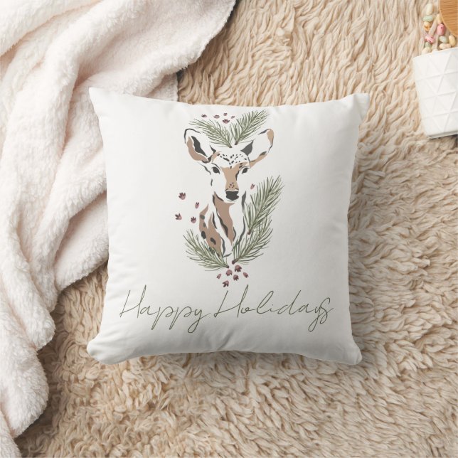Rustic Watercolor Deer Merry Christmas Cushion (Blanket)