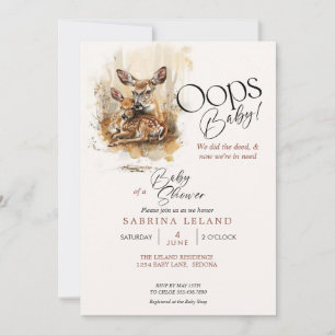Rustic Watercolor Deer Oops Baby  Invitation